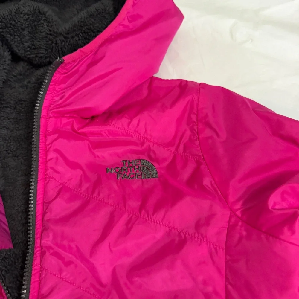 The North Face Girls Mossbud Swirl Reversible Hooded Puffer Jacket Pink XL 18